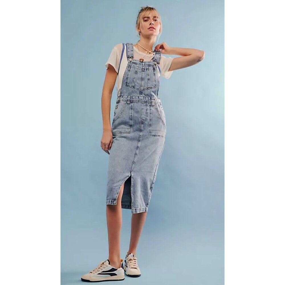 Free People Bardot Denim Skirtall in Blue Size Small Overalls Dress